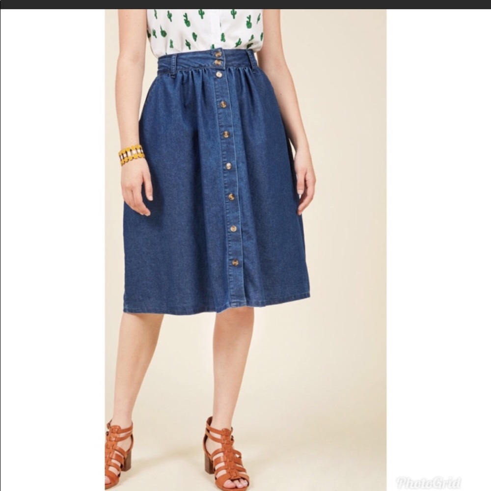 ModCloth Marvelously Midi denim blue skirt